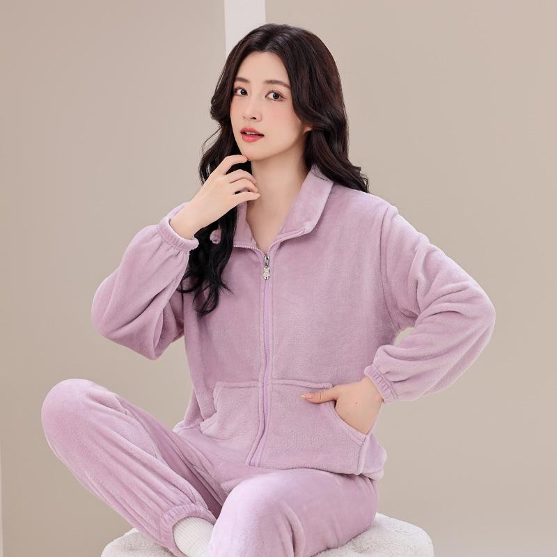 2024 Korean Coral Fleece Autumn/Winter Velvet Warm Casual Home Suit