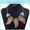 Vintage Necklace Leaf Set With Rhinestone Decor And Geometric Style For Women