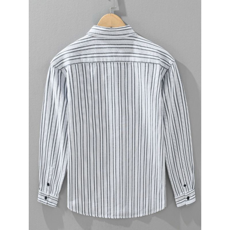 Japanese-Style Design Patchwork Striped Casual Shirt for Men, Unique Loose Long-Sleeve Shirt Jacket, Hong Kong Fashion Brand