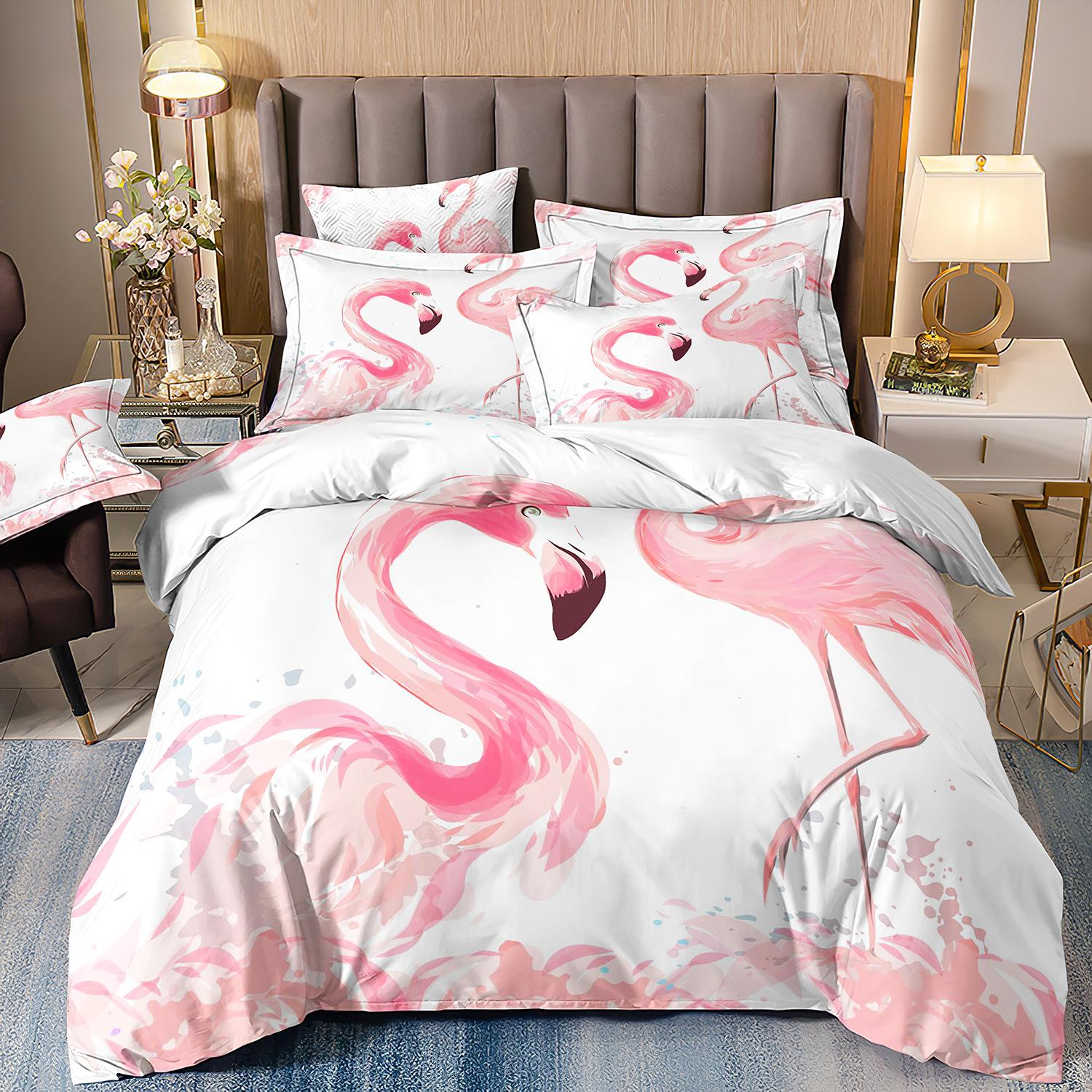 

Flamingo Three-Piece 3D Printed Parrot Toucan And Tropical Flower Quilt Cover Pillowcase Bedding cover 70 * 133 and 50 * 75 * 1