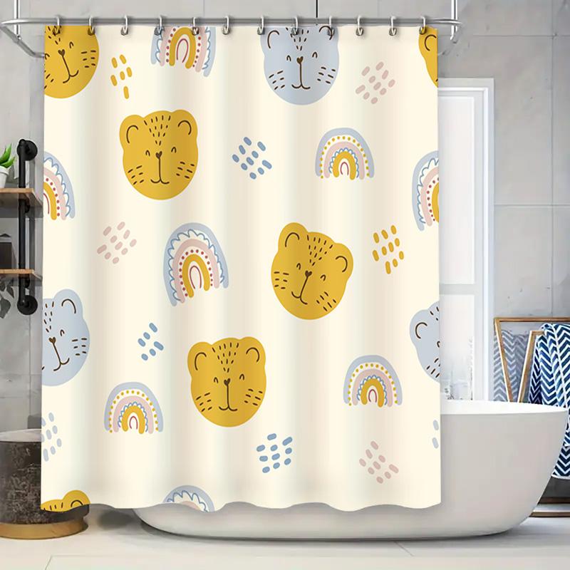 

Animal Face Rainbow Shower Curtain: Cute Kids Bath Decor With Tassels White Blue Yellow Colorful Design Fabric Shower Curtains F W60H190(CM)-1 Pcs