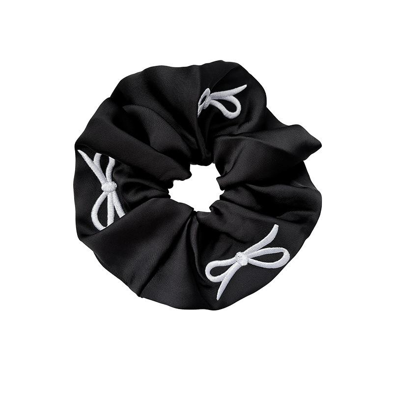 Korean Style Simple Satin Embroidery Bow Hair Band Black and White Ponytail Hair Accessories