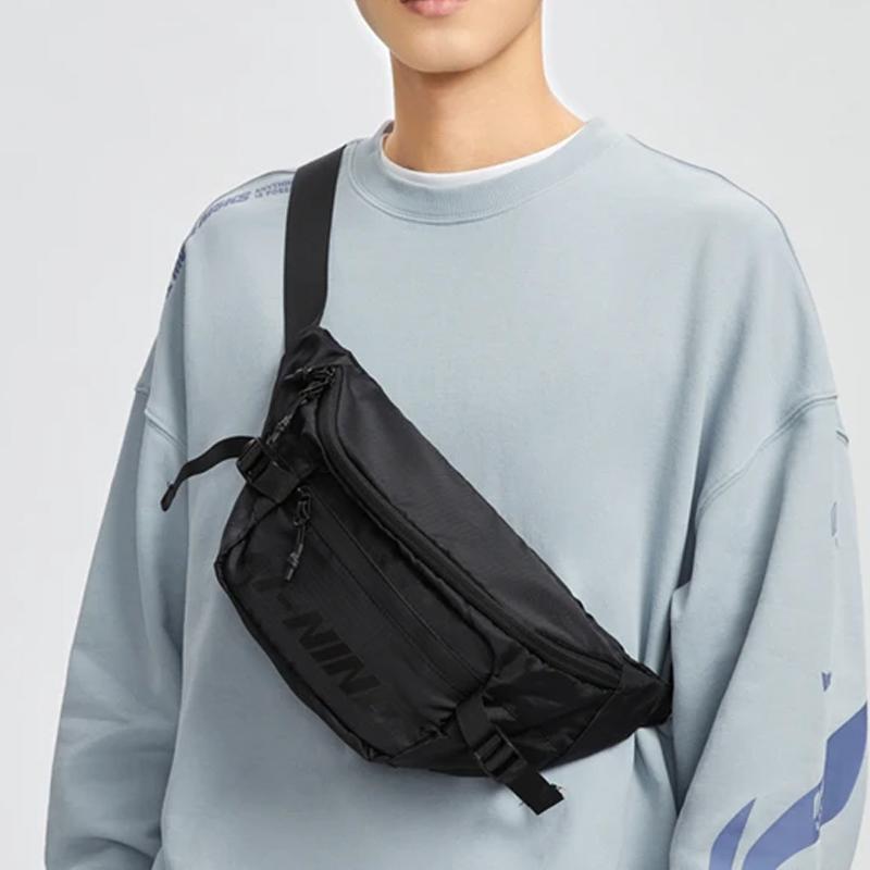 New LiNing Polyester One Shoulder Crossbody Bag Sling Bag Fanny Pack Regular Unisex Black ABLS155-3