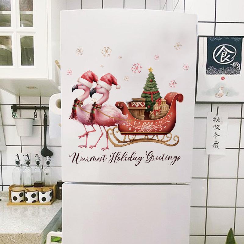 Autocolant de perete cu flamingo Moș Crăciun de desene animate Decor de Crăciun Fericit Mural Festival Decor Home Decalcomanii autoadezivi de Anul Nou