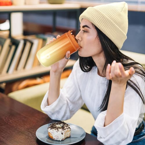 FJbottle 450ml Vacuum Insulated Mug Bottle with Strap, 2-Way Bottle, Direct Drinking, Straw, Cup Drinking, Keeps Water Hot or Cold, Easy To Clean, Wid