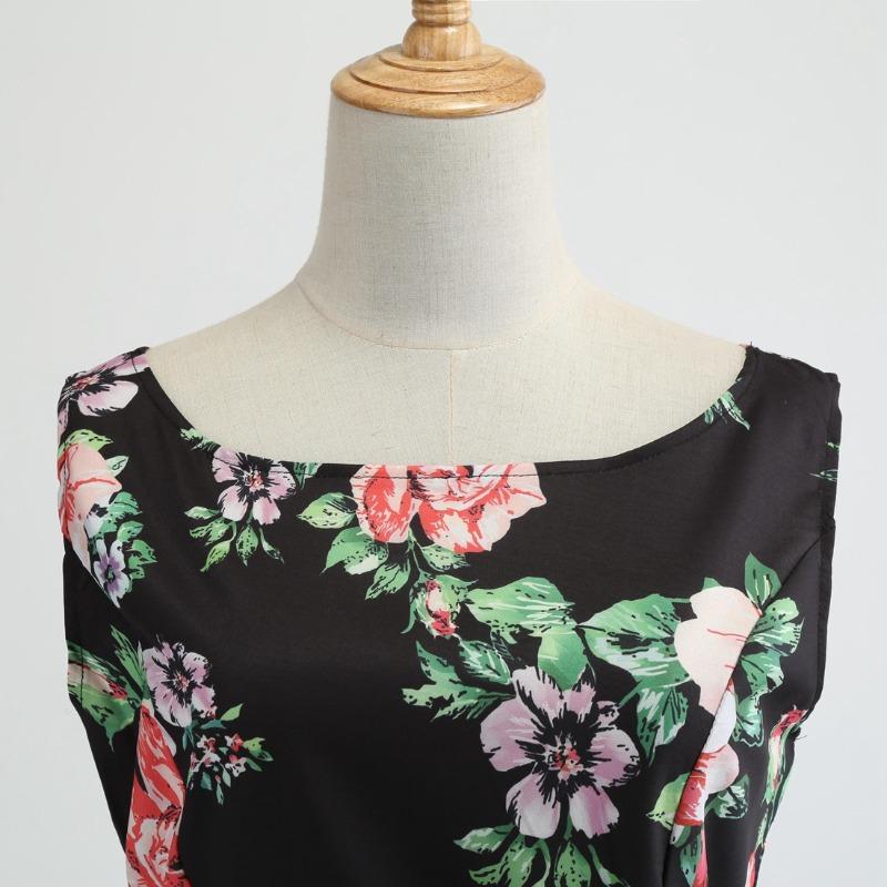 Summer New Retro Supply, One-word Neck Sleeveless Printed Pendulum Dress