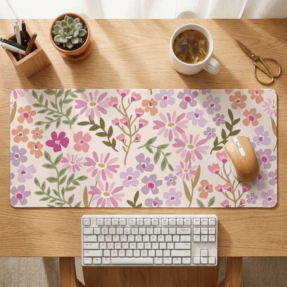 Rubber Base Floral Desk Pad Non-Slip Gaming Mats Sweet Mouse Pad Office