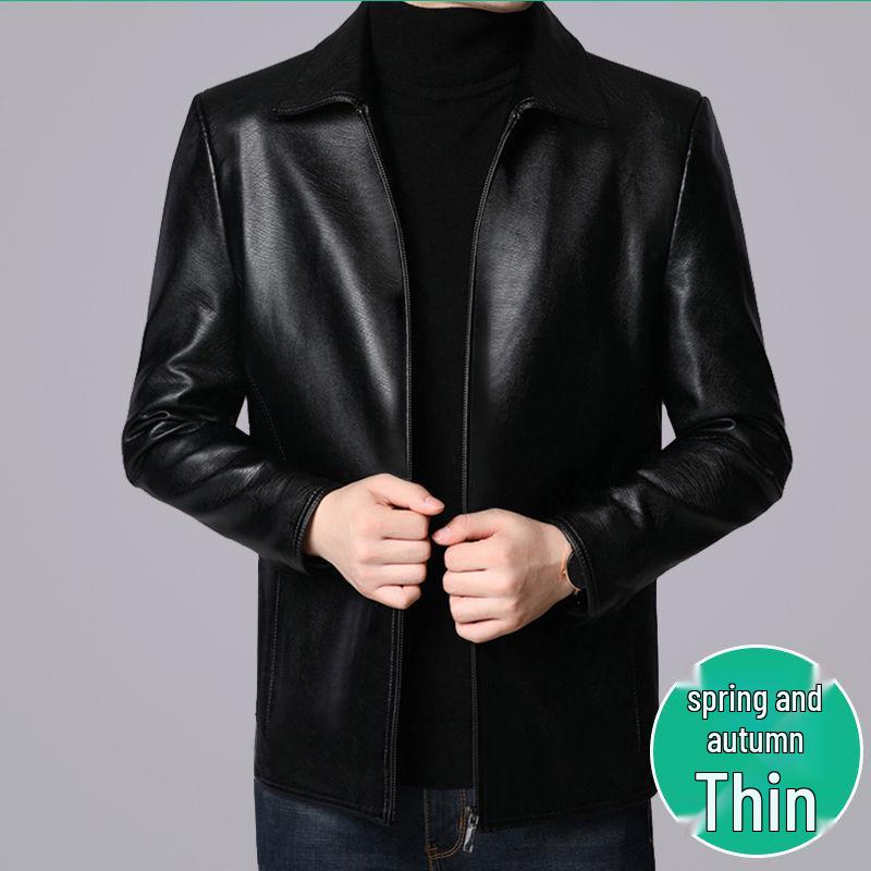 2024 Men's Fleece-Lined & Thin Style Winter Leather Jacket for Middle-Aged and Elderly