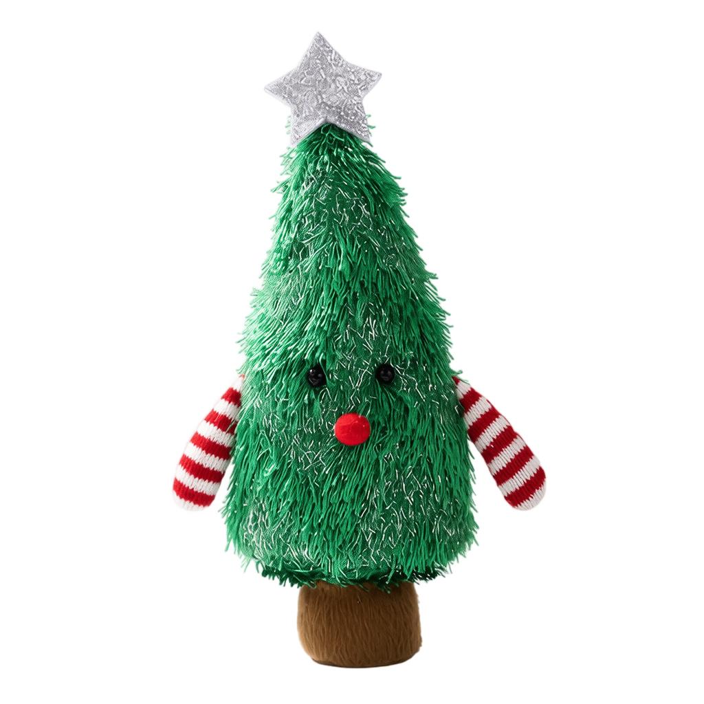 Cute Plush Christmas Tree Figurine with Gold Star for Tabletop Holiday Party Decor