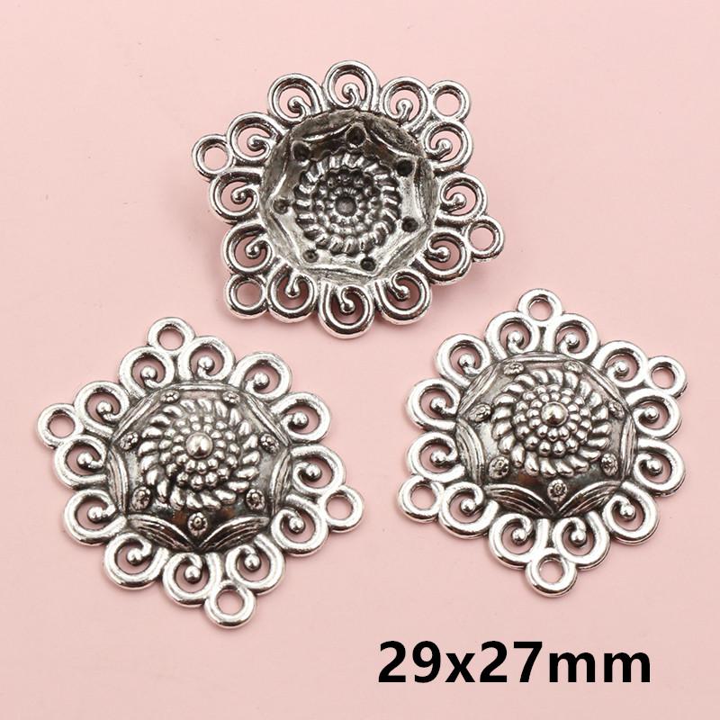 10pcs Antique Silver Plated Boho Vintage Flower Connector Charms Pendant DIY Jewelry Making Accessories Findings