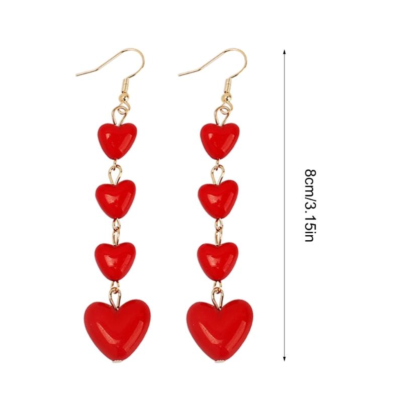 Red Heart Long Tassel Earrings Sweet Drop Dangle Earrings Party Jewelry Fashion Piercing Earrings Comfortable to Wear