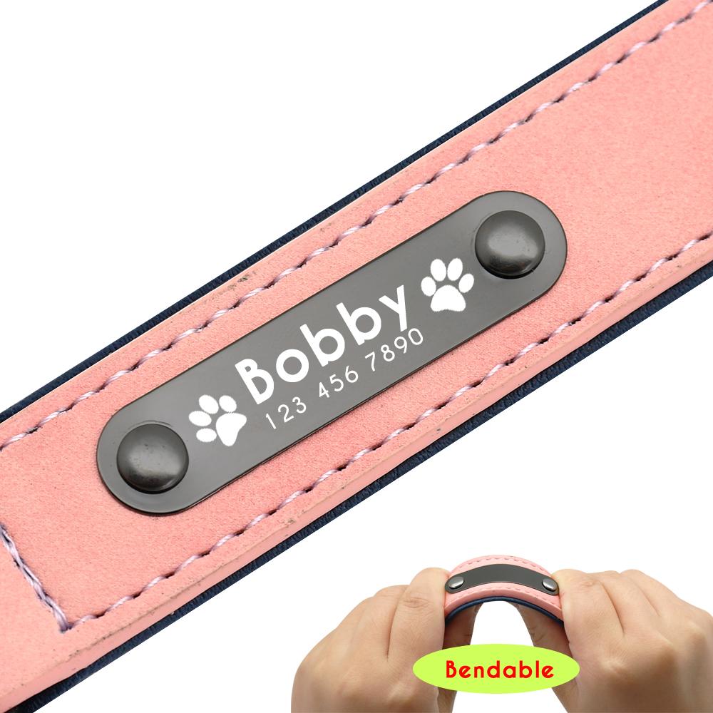 Customized PU Leather Dog Collar Free Engraving Dog NameTags Soft Padded Pet Necklace For Small Medium Large Dogs Pitbull Pug