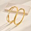Shiny Zircon Crossed Stainless Steel Bangle Bracelet for Women, Gold Color Layered Stackable Female Waterproof Jewelry Gift