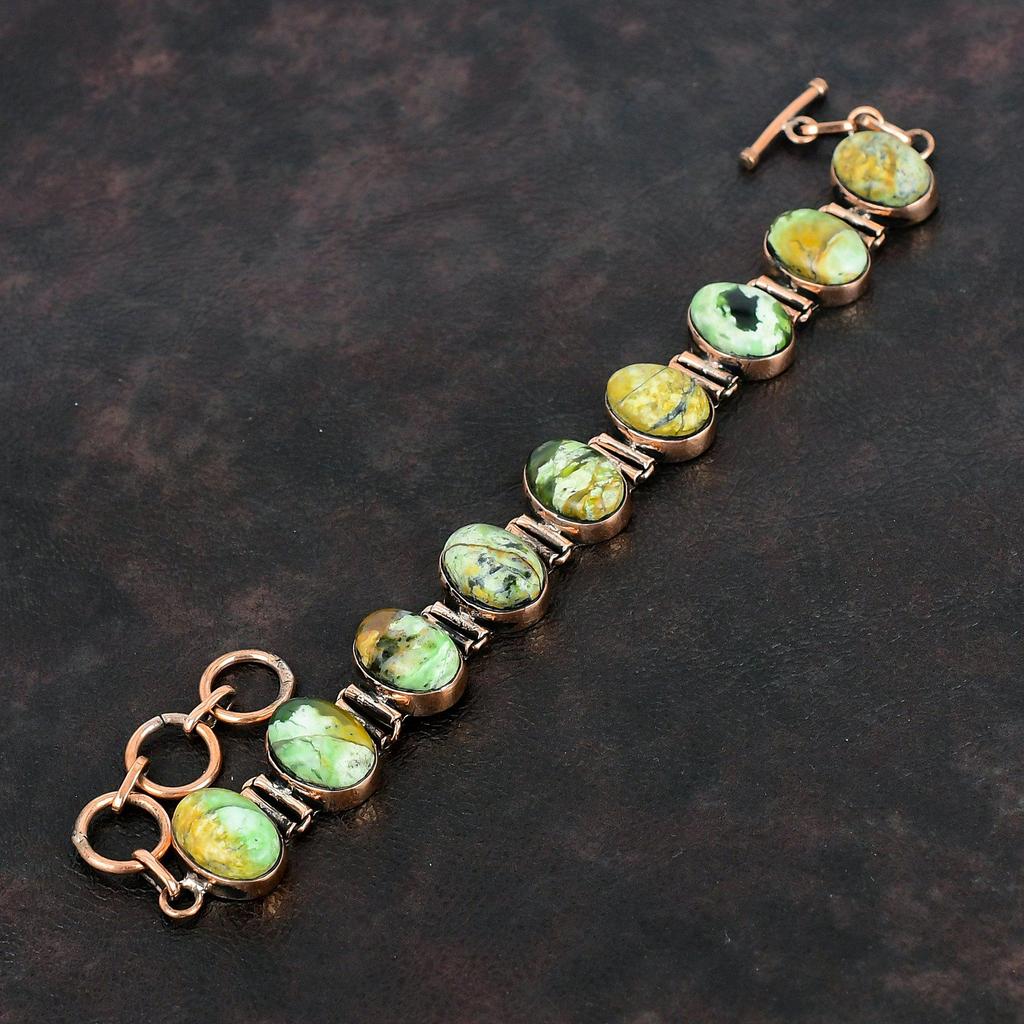 Australischer Chrom Chalcedon Armreif Kupferarmreif Verstellbarer Kettenarmreif Handgefertigter Armreif Kupferschmuck Edelsteinarmband Für Geschenke