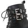 Women Leather Motorcycle Boots Thick Heel Waterproof Platform Martin Boots Metal Belt Buckle High-Heeled Short Boots Women Shoes