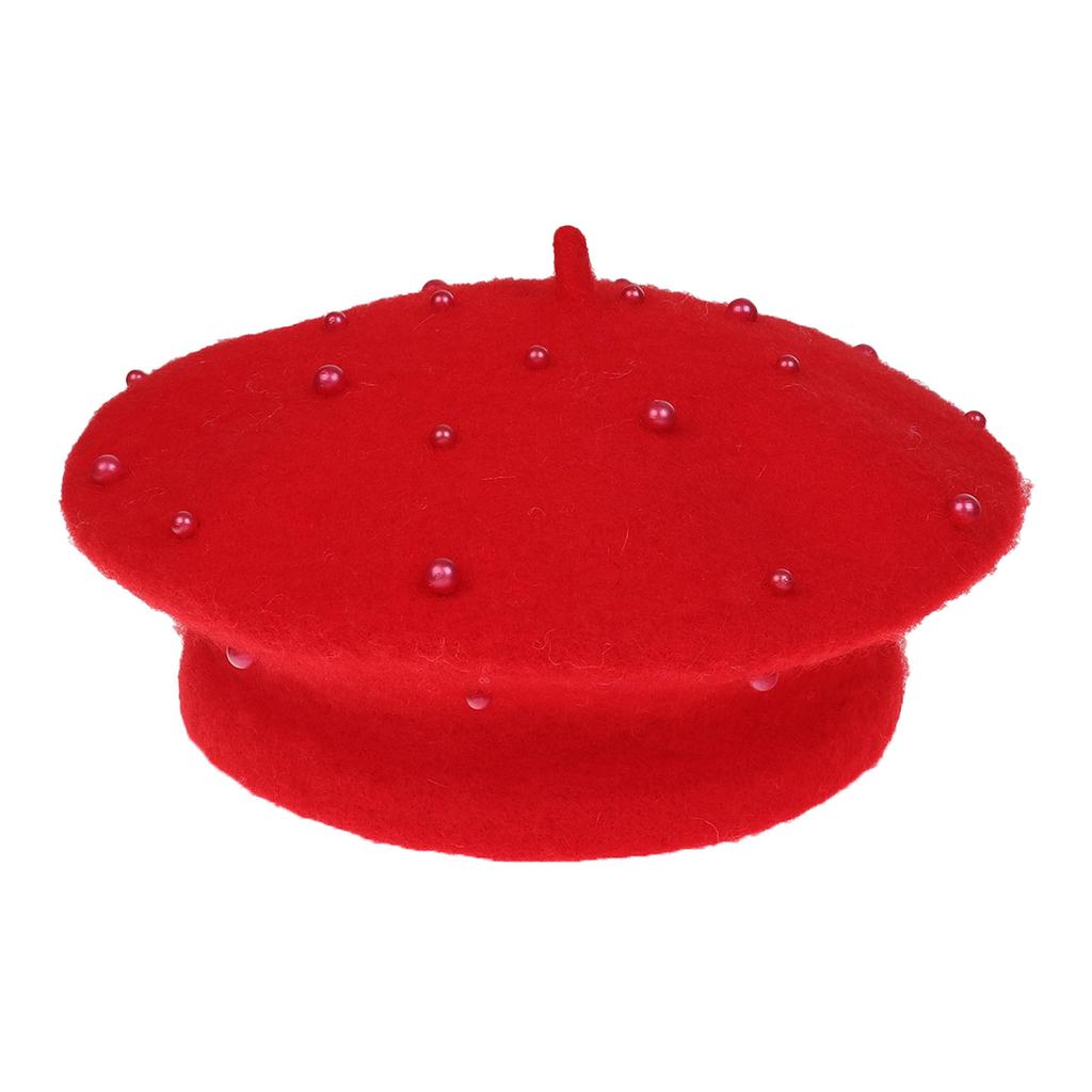 Kids Pearl Decor Beret Hat, Girls French Style Wool Painter Beret, Autumn Winter Warm Beanie Cap for 2‑6 Years Old, Head Circumference 48‑53cm