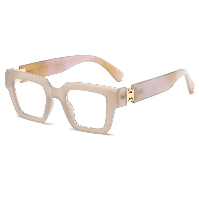 New Fashion Anti Blue Light Glasses Simple Square Large Frame Flat Light Glasses Ink Pattern Design Eyeglasses Frame Female