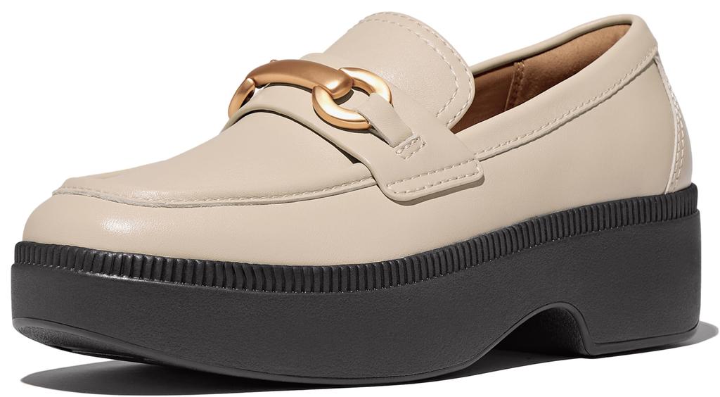 Mokasíny KOŽENÉ MOKASÍNY Béžová barva cm [Fit Flop] F-LUMA CHUNKY-SNAFFLE DEMI-WEDGE Dámské 22.0