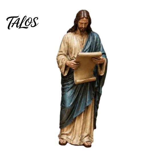Decorative Collectible Religious Statues Jesus Reading Book Resin Figurine, Small Statue for Bookshelf Mantel Prayer Baptism Communion Gifts Believers