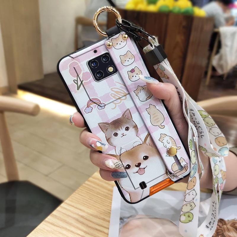 Shockproof Soft case Phone Case For Oukitel WP6 Kickstand Wristband Dirt-resistant Lanyard Silicone Ring Cute Cartoon