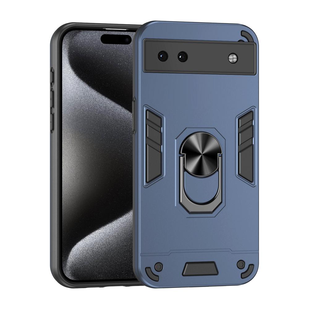 KEYSION Противоударный защитный чехол для Google Pixel 6A Мягкий силиконовый чехол + защитное кольцо для камеры ПК Чехол-подставка для телефона для Google Pixel 6A for Pixel 6A синий