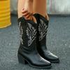 Fashion Women Boots Cowboy Boots Women  Vintage Brown  Embroidered Pointed Toe Brown Long Boots Chunky Mid Calf Women Shoes