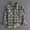 American Men's Khaki Plaid Corduroy Long Sleeve Retro Shirt - Comfortable Art Trend
