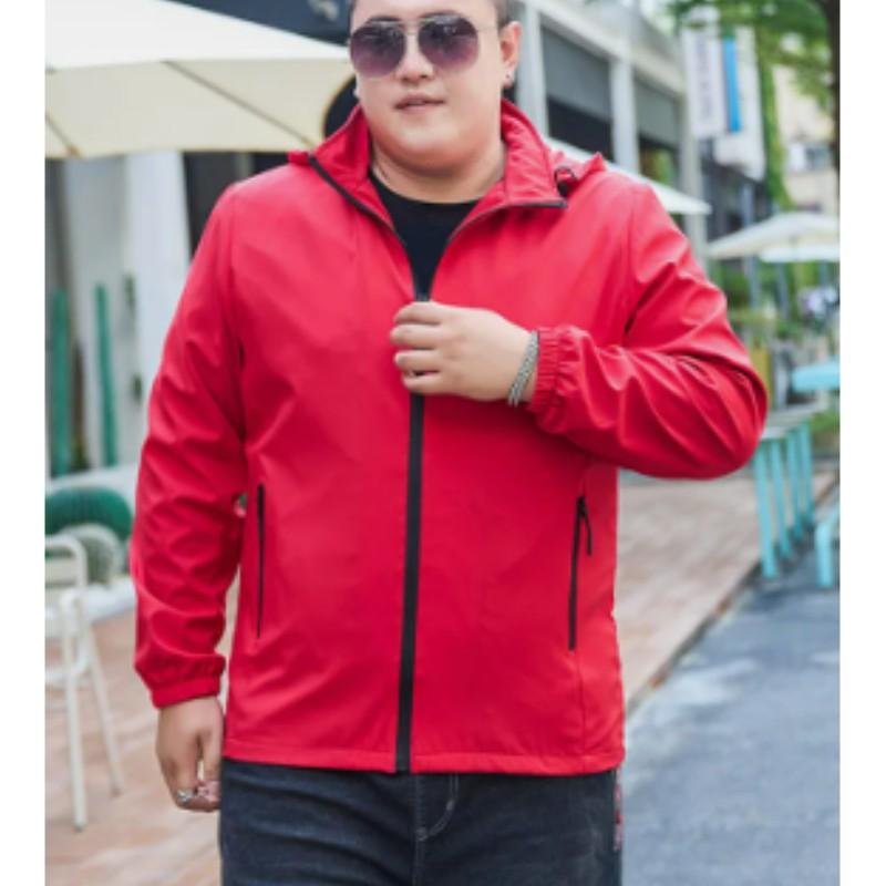 Men Spring Autumn Plus Size Jackets Solid-Color Hooded Stand-Up Collar Windbreaker Jacket