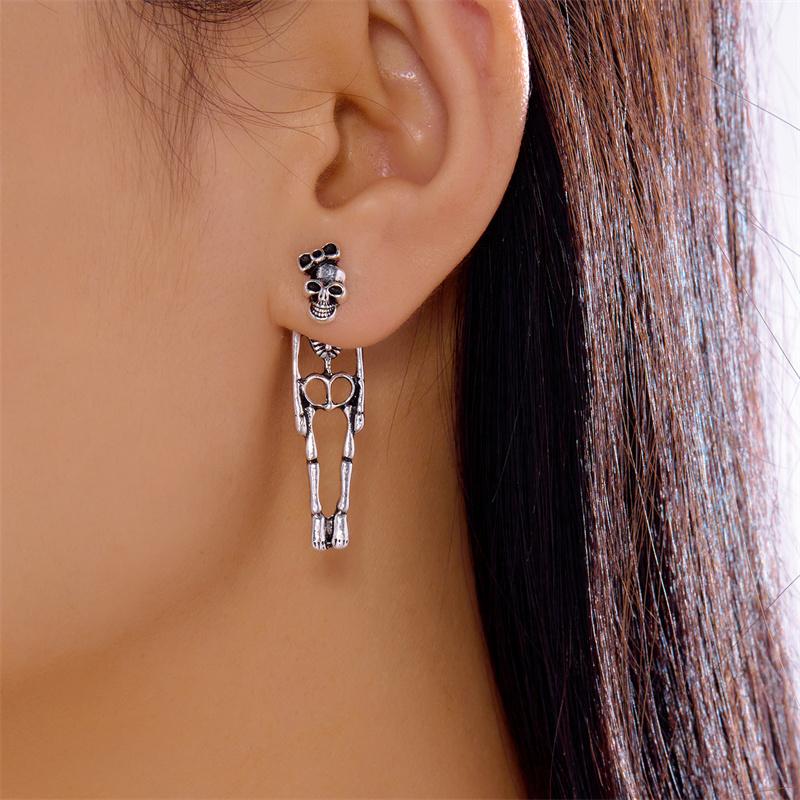 New Asymmetric Skull Skeleton Drop Earrings for Women Girls Vintage White Ghost Dangle Earring Halloween Party Jewelry Accessory