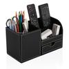 KINGFOM PU-Leder Schreibtisch-Schreibwaren-Organizer mit Aufbewahrung für Fernbedienung und kleine Schubladenbox, Stiftehalter, (Schwarz)