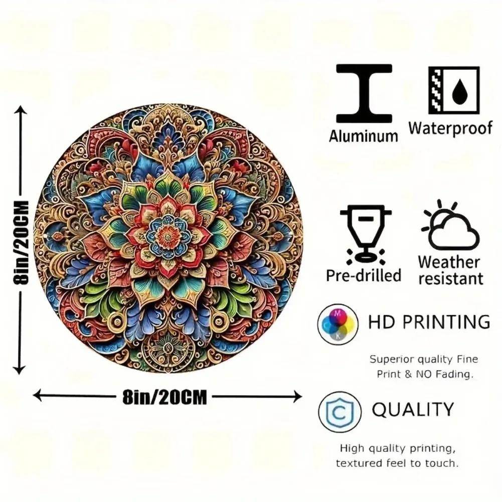 Luxurious Floral Mandala Aluminum Wall Art Round D Metal Poster Plaque For Home Bedroom Living Room Cafe Decor Aesthetic