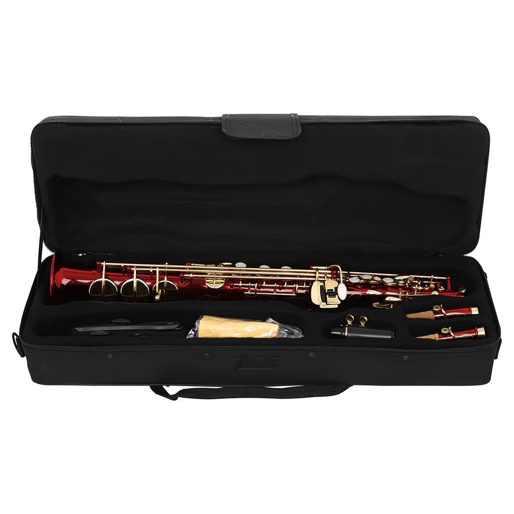 Standard B Tone Soprano Saxophone Bb Straight Pipe Red Lacquered Body Professional Musical Instrument with Case Accessories Set