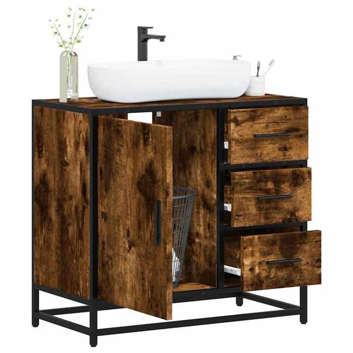 VidaXL Bathroom Vanity Unit Smoked Oak 65x33x60 Cm, Bathroom Sink Unit, Bathroom Furniture 849276