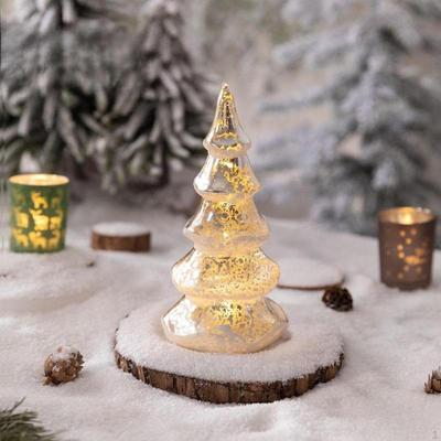 Decoração de árvore de natal artificial de mesa de vidro iluminada, ornamento, lâmpada noturna