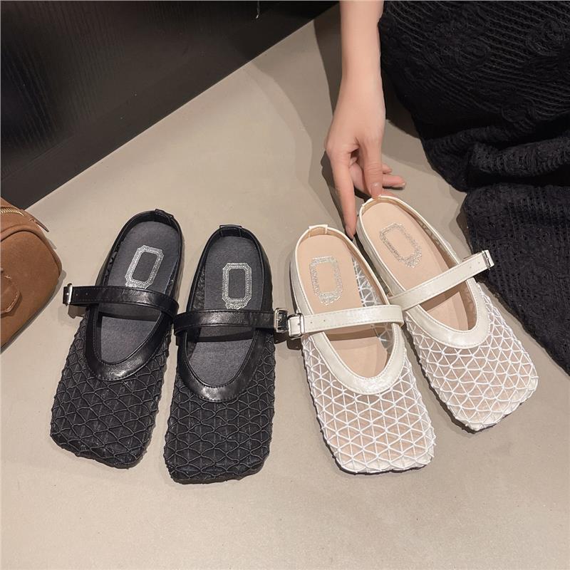 Flat-bottomed French bag head, half slippers, outer wear women's shoes, new mesh breathable and comfortable soft-soled sandals in summer 2025