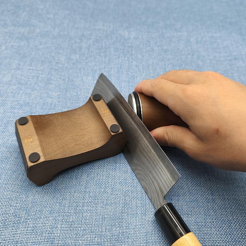 Wooden Magnetic Base Knife Sharpener, 4-Sided, Manual, Medium Grit, No Electricity Needed, for Kitchen Use