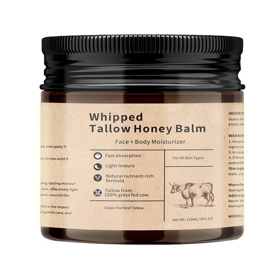 Whipped Tallow Honey Balm Cream, with Jojoba Oil, Shea Butter  Honey, Nourishing Skin Barrier Support Deep Hydration Lightweight Non-Greasy Daily 120g