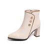 Block Heel Booties Women  Autumn Winter New Pointed Toe Side Zipper Small Leather Waterproof High Heels