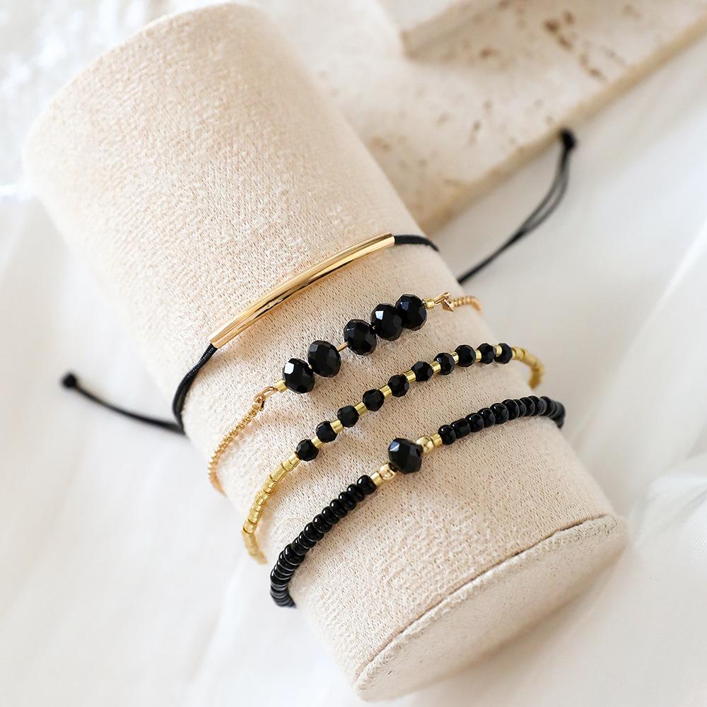 4Pcs Fashion Black Glass Stone Bracelets Set For Women Boho Handmade Beads Chain Bangle Female Boho Jewelry Accessories
