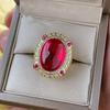 Luxury Oval Gemstone Pendant Necklace Adjustable Ring Elegant Green and Red Stones with Crystal Accents Women Jewelry Gift