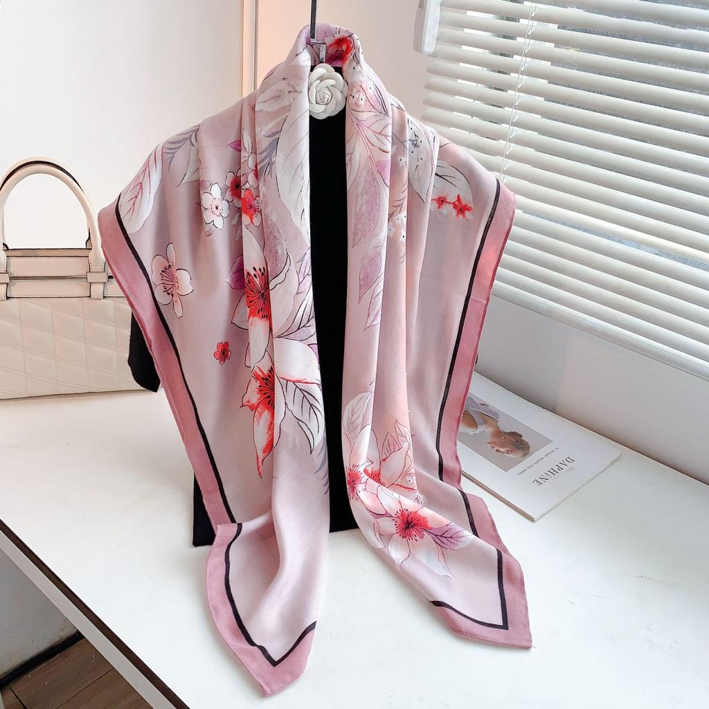New velvet wool feel large square scarf women's light luxury temperament decorative shawl printed warm scarf