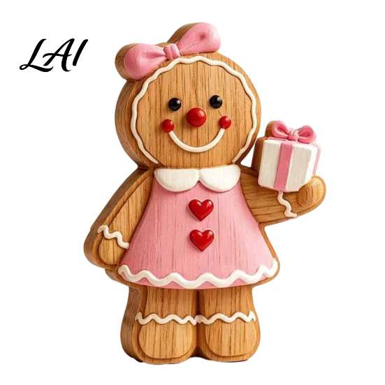 Christmas Gingerbread Man Ornaments Cartoon Wooden Ornament Double-sided Printed Desktop Tabletop Figurines Holiday Decor Decorative Craft for Home