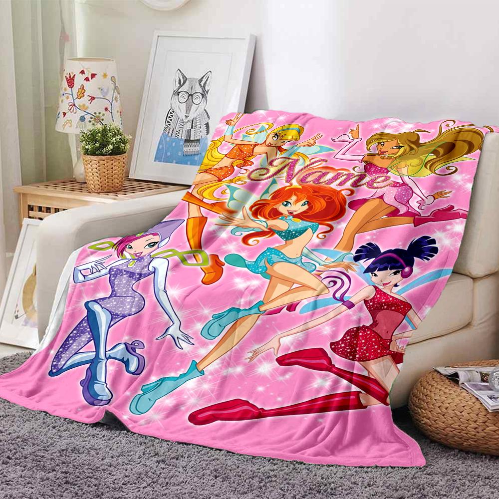 Custom Name Winx Club Theme Printed Blanket Perfect For Couch Bed Travel Outdoor Use Machine Washable Cozy Durable