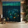 Tranquil Ocean & Aurora Borealis Shower Curtain, Nature-Themed Polyester, Rowboats & Glowing Stars, 12 Hooks, Bathroom Decor