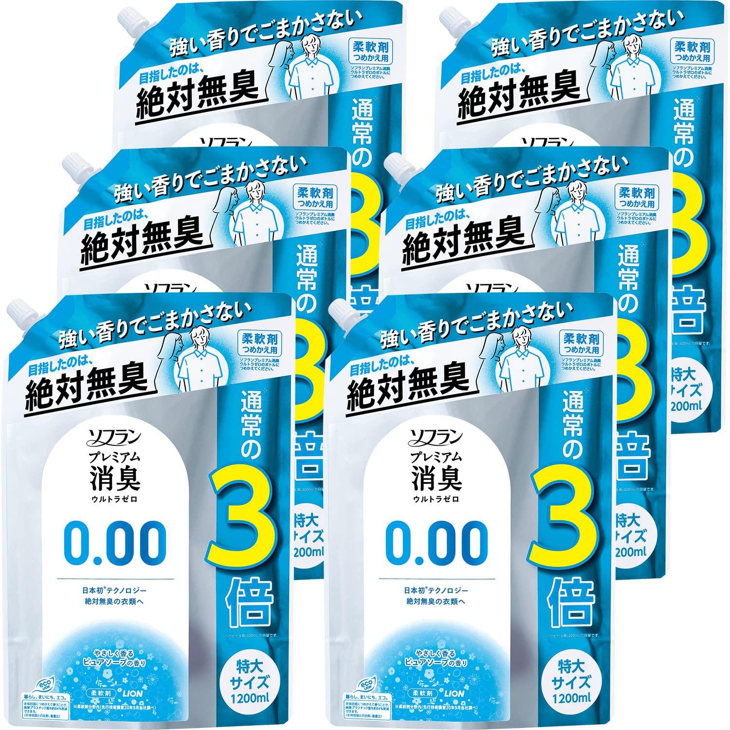 

SOFLAN Премиальный дезодоратор Большой Ультра Зеро Кондиционер для ткани Сверхбольшой 1200 мл x [Продажа упаковкой, Объем] Сменный блок, 6 штук