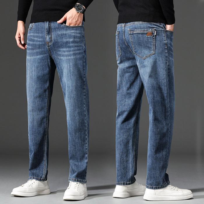 Men's Elastic Straight-Leg Jeans: Plus Velvet, Business Casual, Versatile for Autumn/Winter
