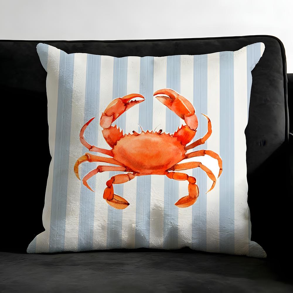 Ocean Life Theme Striped Cushion Cover Pillowcase Ultra Soft Skin Friendly Fabric Cloud Like Comfort & Concealed Zipper
