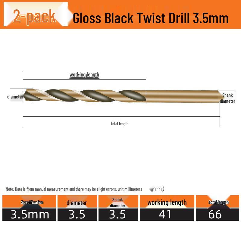 High-Speed Steel Straight Shank Twist Drill Bit, Black and Yellow, Fully Ground