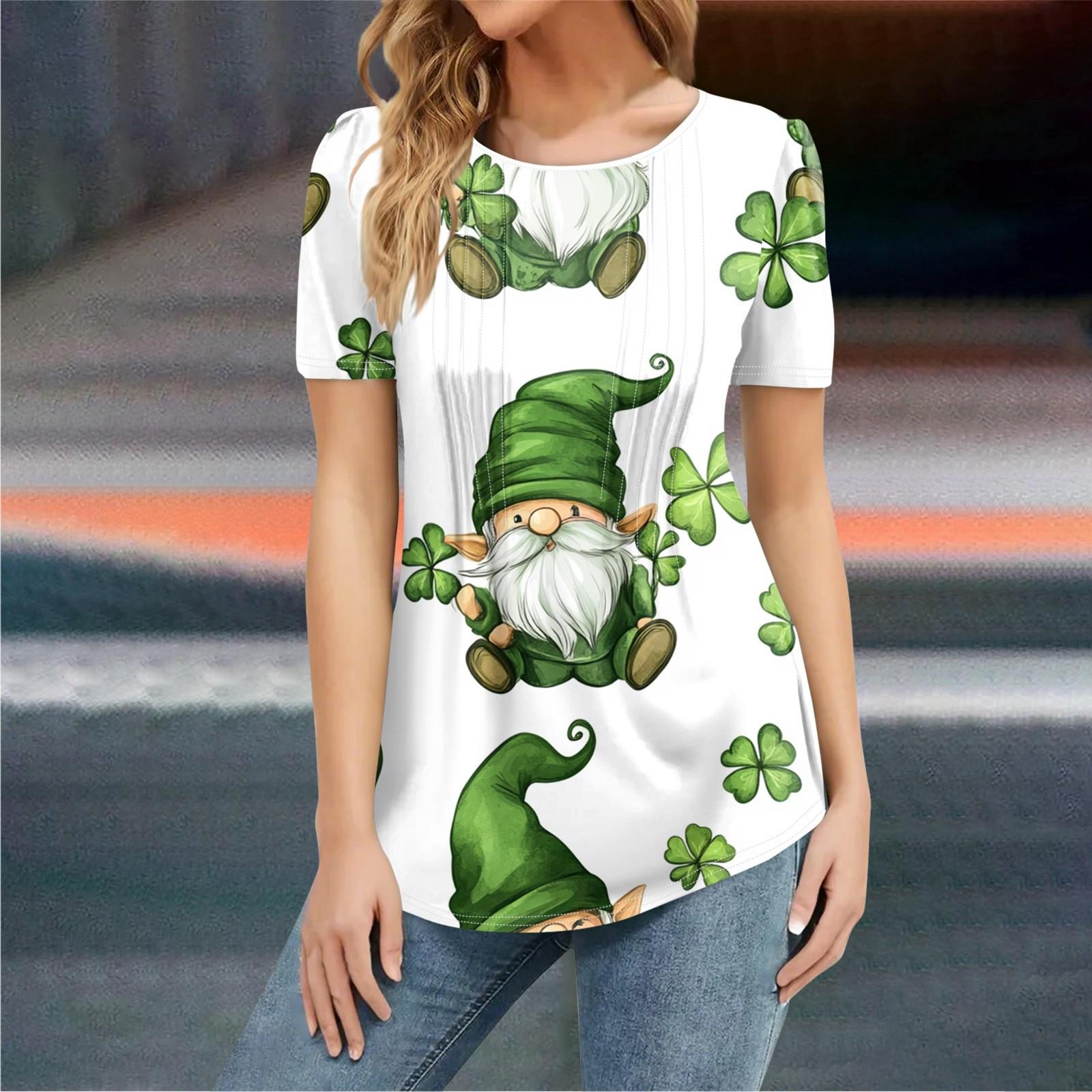 

Женская мода в стиле кэжуал. Патрик Принт Топ Короткий Рукав Рубашка Свободный Пуловер XXL