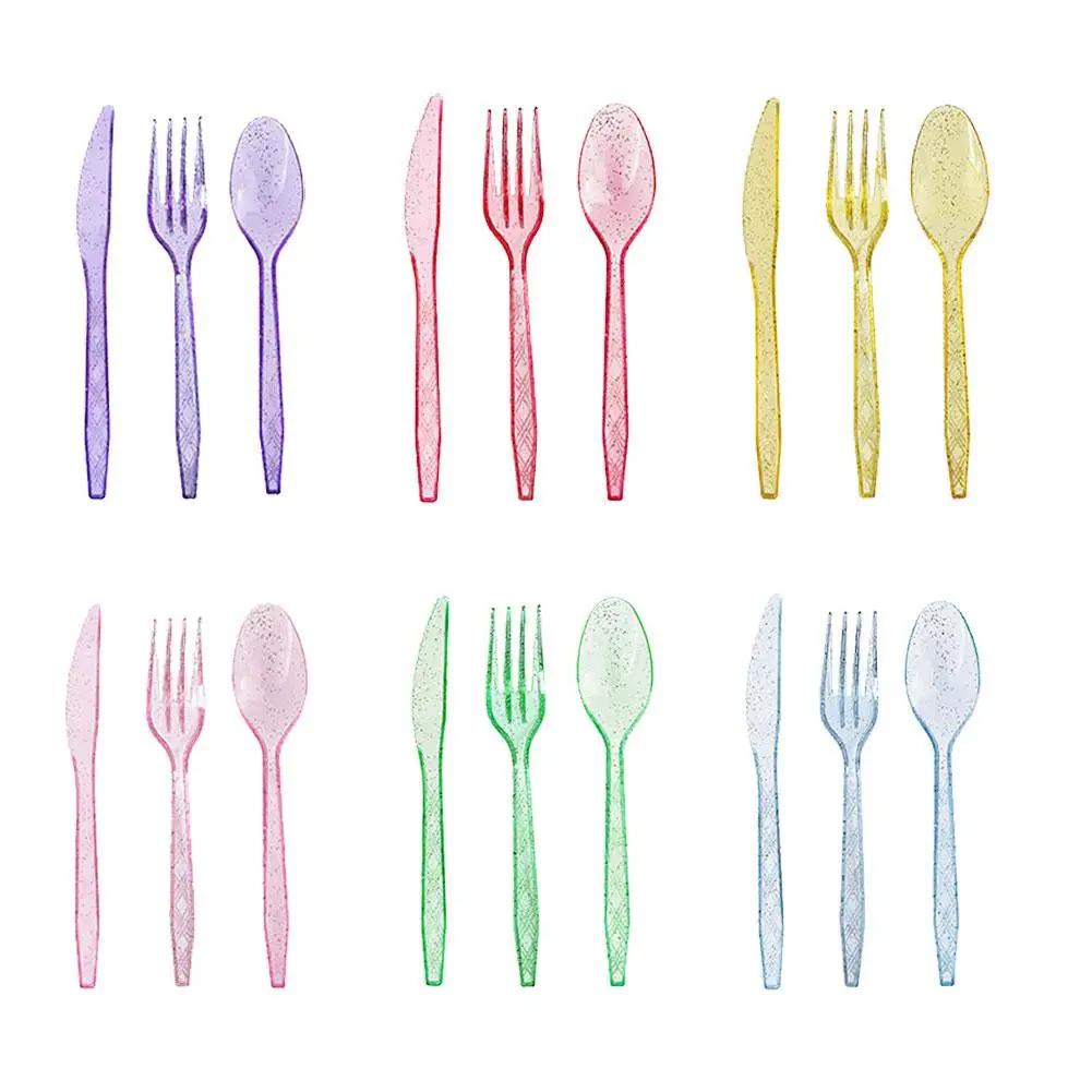 48pcs/Set Plastic Cutlery Spoons Forks Knife Flatware Reusable Tableware Disposable Plastic Tableware Knife, Fork And Spoon